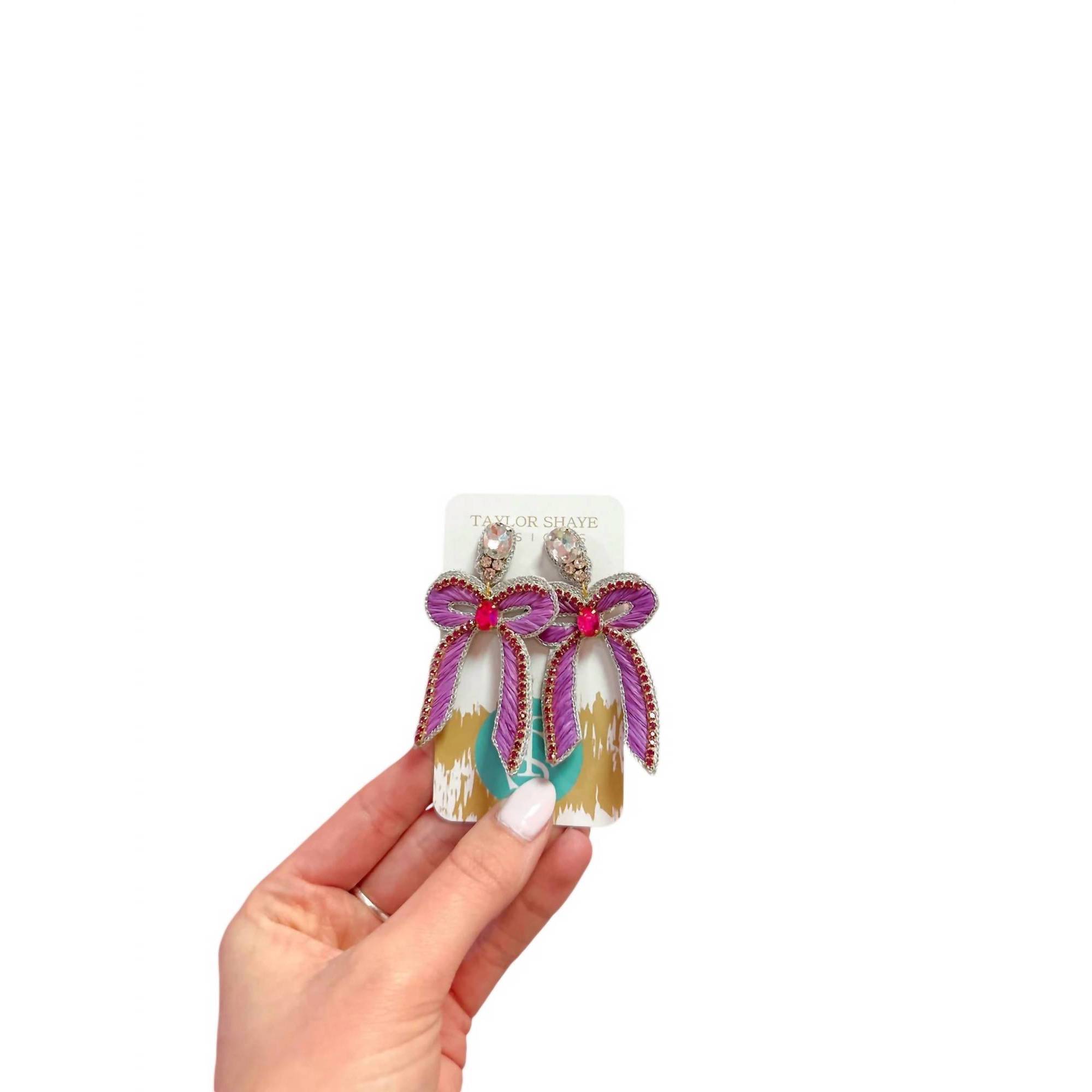 New Taylor Shaye Women's Beaded Bow Drop Earrings In Magenta/Purple
